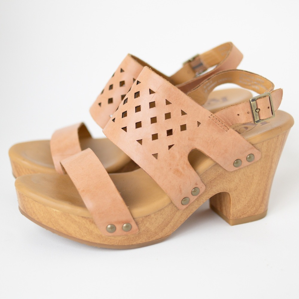 Korks Alliana Sligback Platform Leather Sandal Size 6 Cognac Brown Tan Kork-Ease